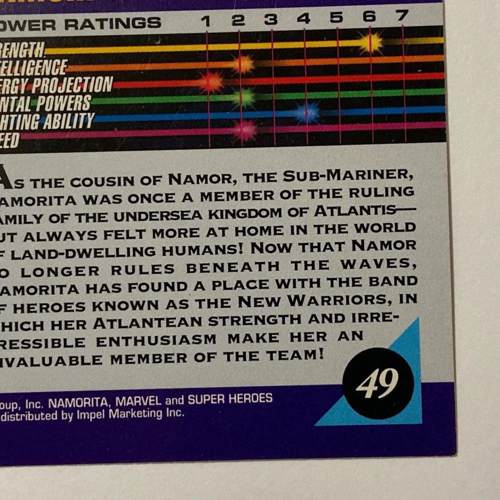 Vintage Marvel Comics 1992 Namorita Super Heroes Trading Card #49 Impel GUC